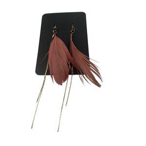 Boho Feather Dangle Earrings With Gold Chains & Hook Closure